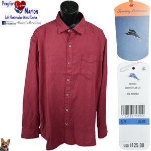 Tommy Bahama XL Dobby Dylan Shirt Long Sleeve Rhumba Red W/ Pocket